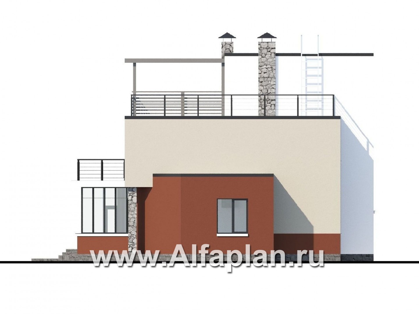 Проекты домов Альфаплан - «Земляничная долина» - коттедж с плоской кровлей и эффектным планом - изображение фасада №3