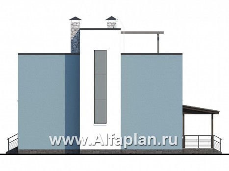 «Сектор счастья» - проект двухэтажного дома с балконом и с террасой, с плоской «зеленой» кровлей, в стиле хай-тек - превью фасада дома