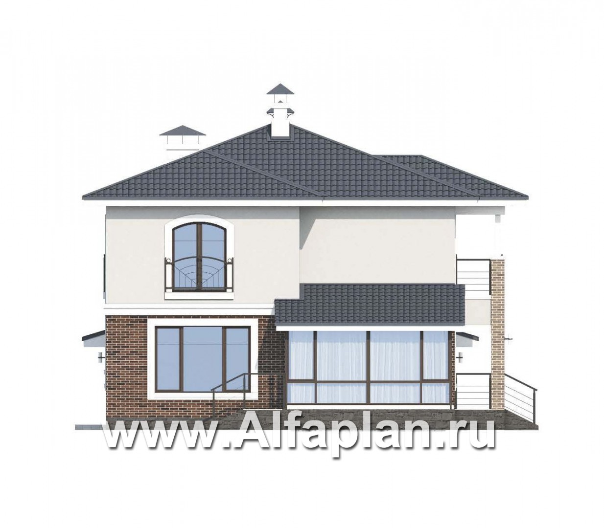 Проекты домов Альфаплан - Респектабельный коттедж с гаражом и верандой - изображение фасада №3