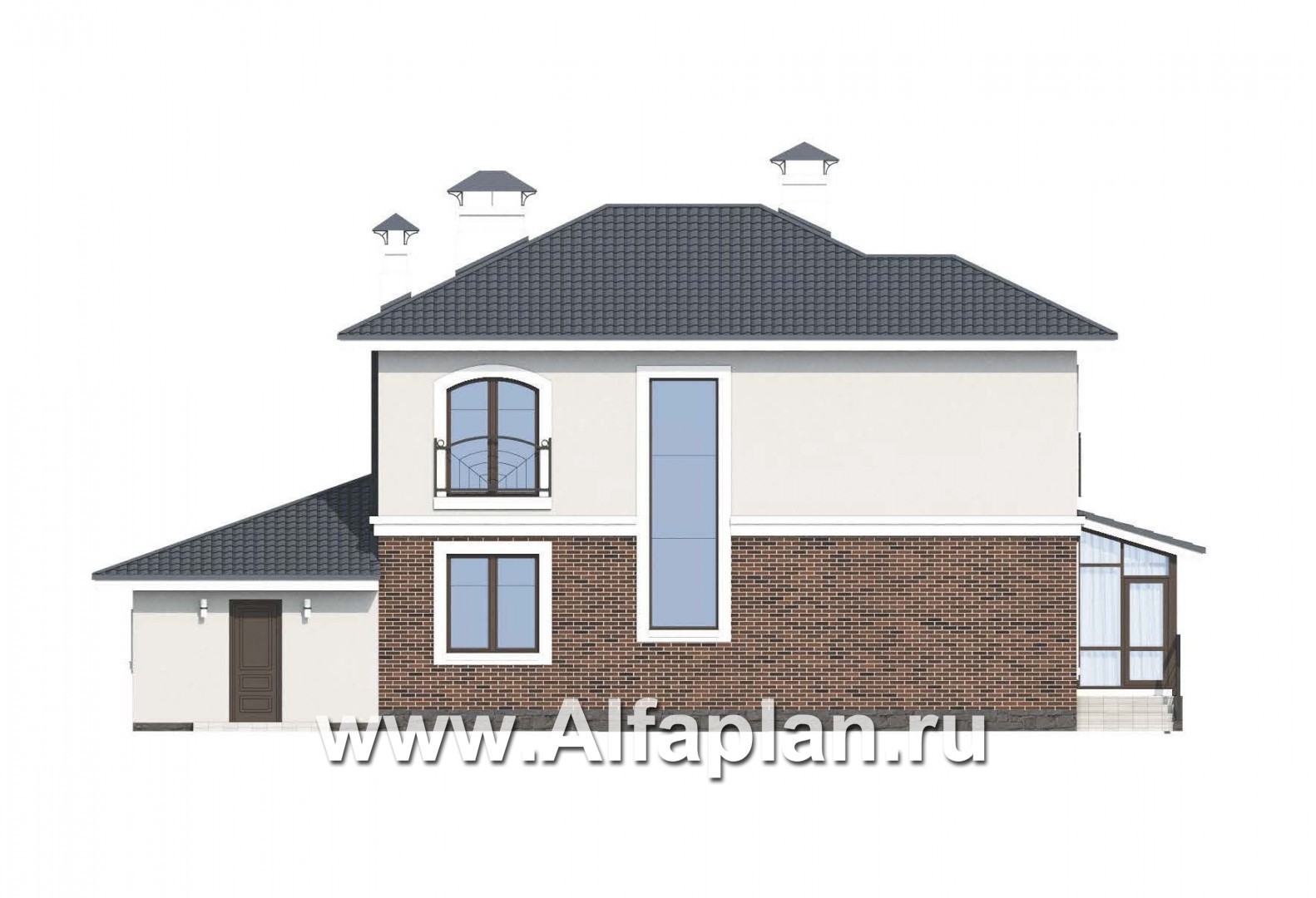 Проекты домов Альфаплан - Респектабельный коттедж с гаражом и верандой - изображение фасада №4