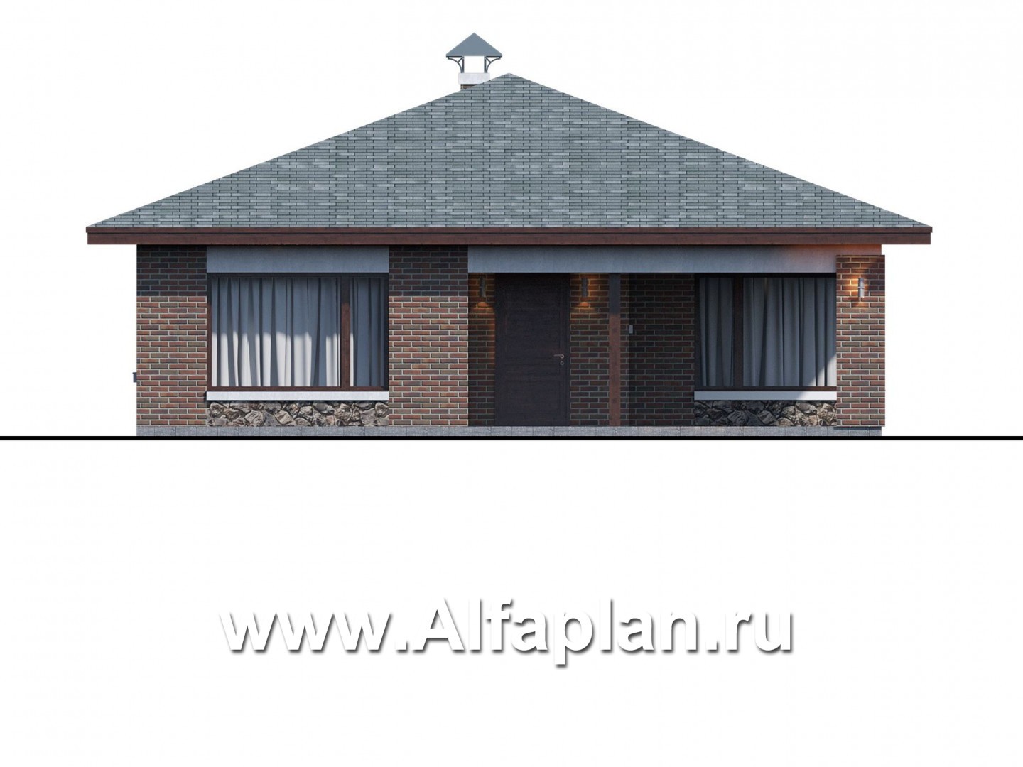 Проекты домов Альфаплан - «Сислей» - современный проект одноэтажного дома, терраса со стороны входа - изображение фасада №1