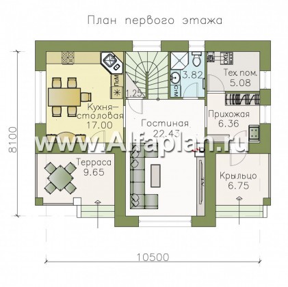 «Каменка» - проект двухэтажного дома из газобетона, с террасой - превью план дома