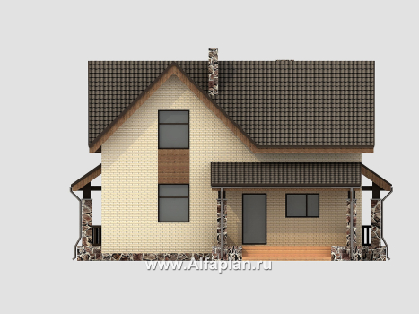 Проект дома с мансардой, планировка со вторым светом в гостиной и 2 террасы, 3 спальни - превью фасада дома