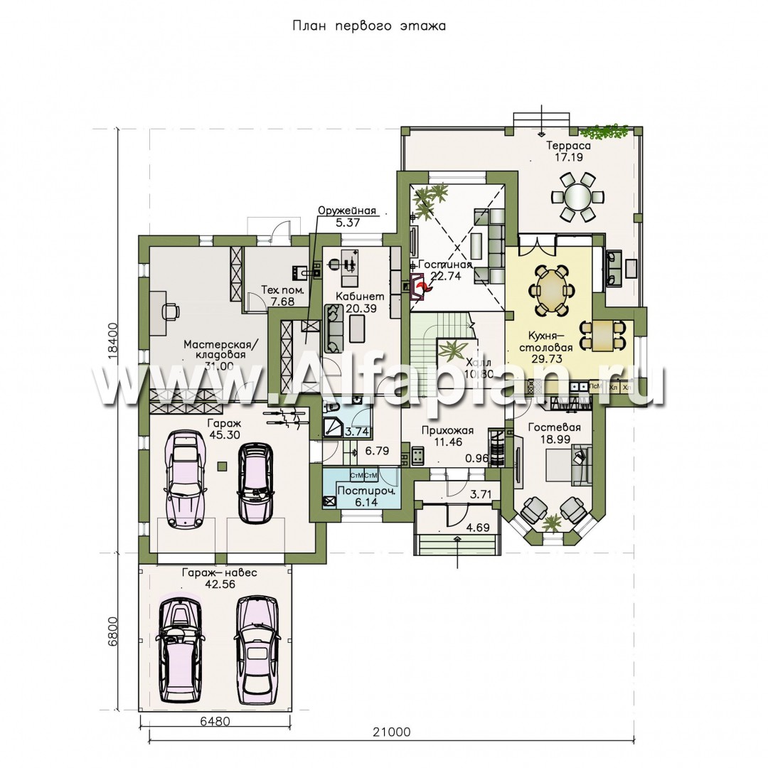 Проекты домов Альфаплан - «Воронцов»- респектабельный коттедж из газобетона с гаражом - план проекта №1