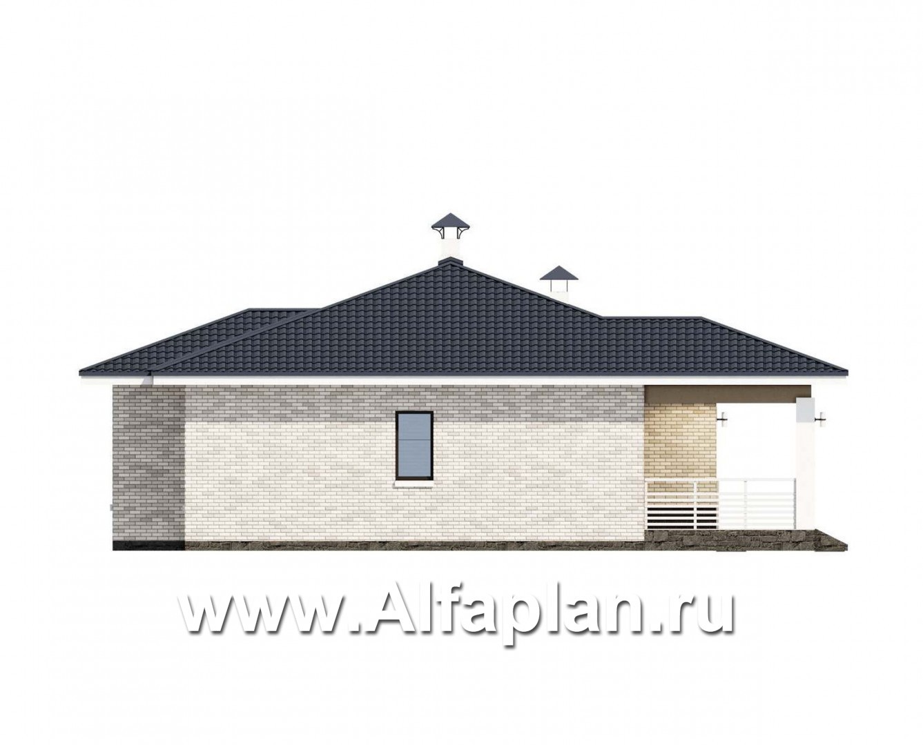 Проекты домов Альфаплан - «Эрато» - красивый дом, проект одноэтажного коттеджа, с террасой, в современном стиле - изображение фасада №3