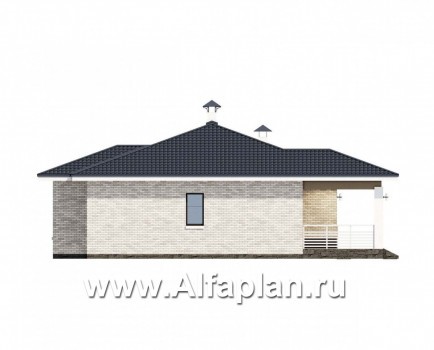 Проекты домов Альфаплан - «Эрато» - красивый дом, проект одноэтажного коттеджа, с террасой, в современном стиле - превью фасада №3