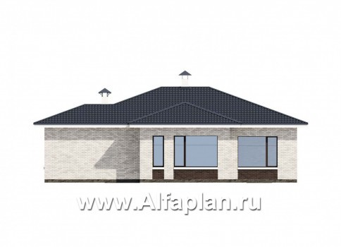 Проекты домов Альфаплан - «Эрато» - красивый дом, проект одноэтажного коттеджа, с террасой, в современном стиле - превью фасада №4