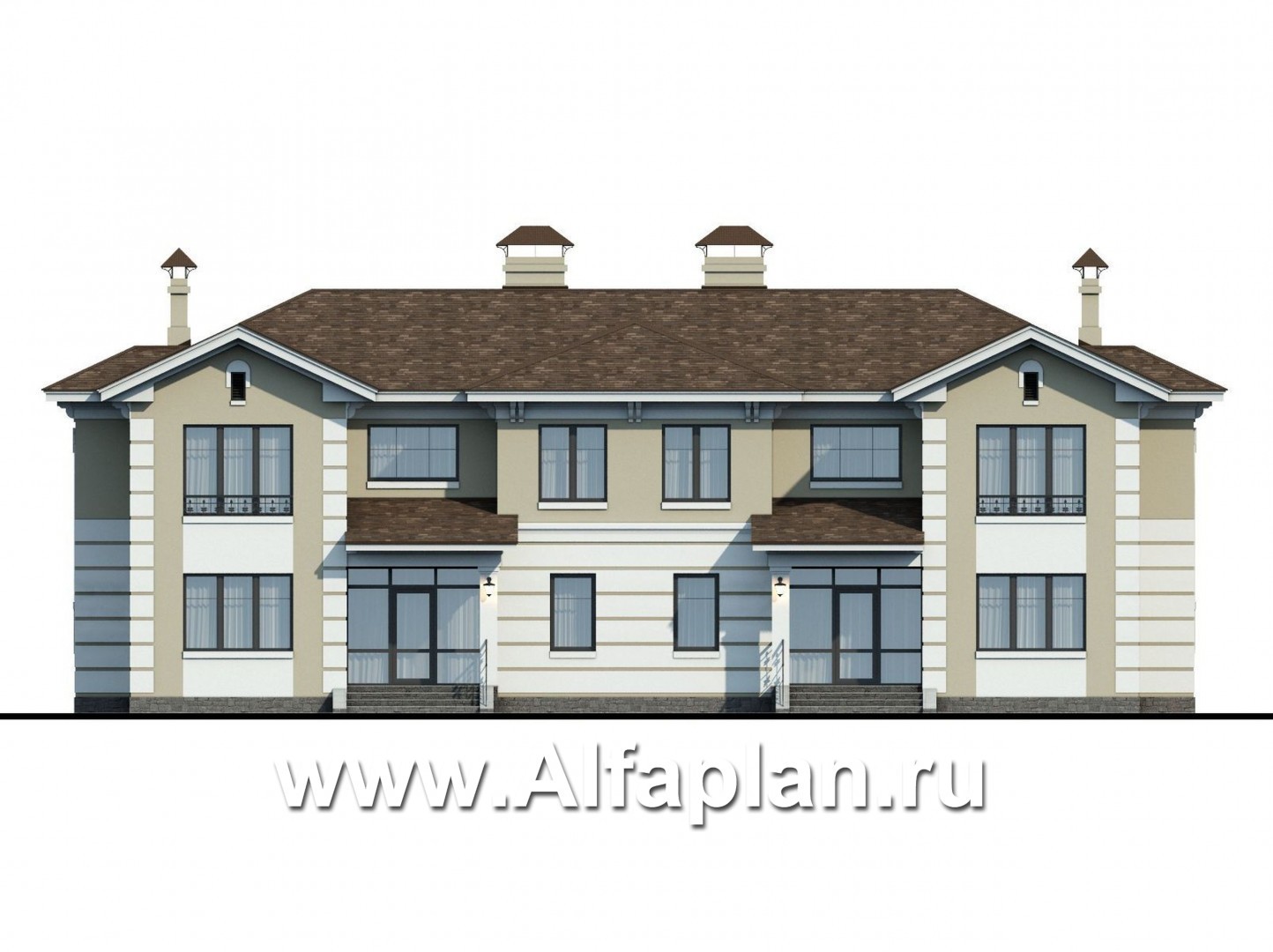 Проекты домов Альфаплан - «Репутация»-классический дом на две семьи - изображение фасада №1