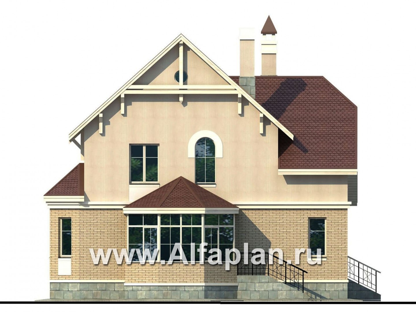 Проекты домов Альфаплан - «Успех» -двухэтажный дом  с верандой и эркером - изображение фасада №4