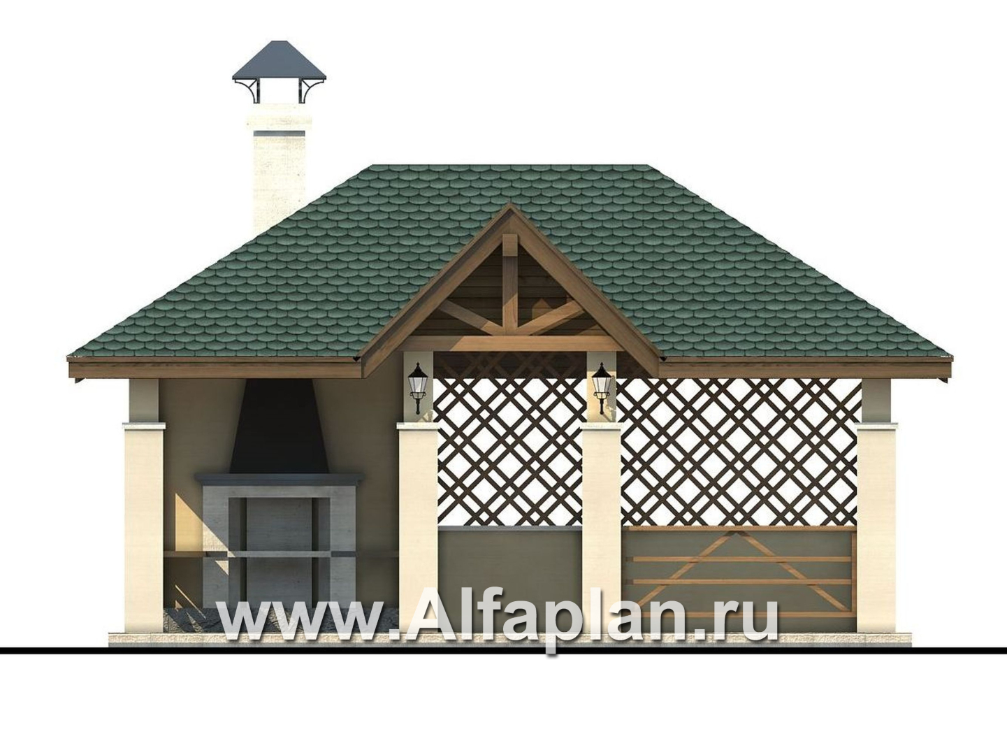 Проекты домов Альфаплан - Проект беседки, павильон с барбекю (летняя кухня) - изображение фасада №1