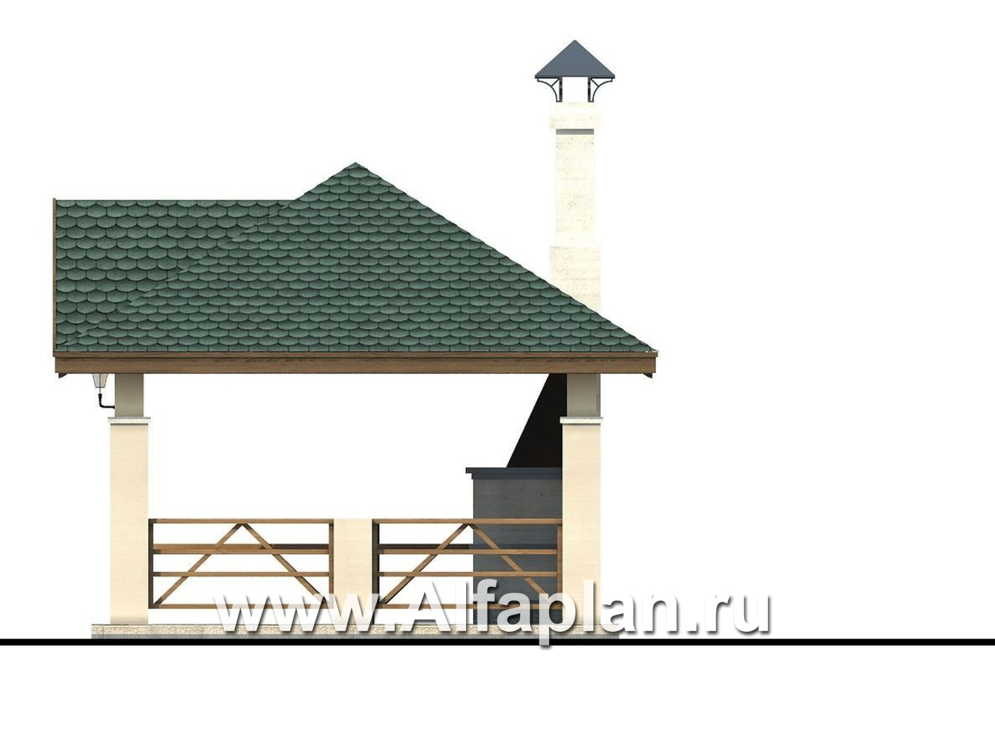 Проекты домов Альфаплан - Проект беседки, павильон с барбекю (летняя кухня) - изображение фасада №2