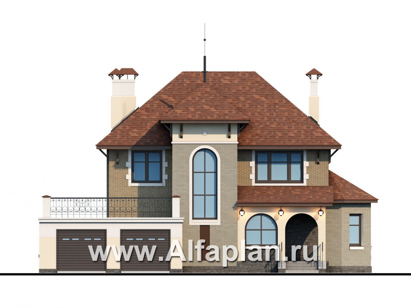 Проекты домов Альфаплан - «Маленький принц»- комфортабельный двухэтажный дом с террасой над гаражом - изображение фасада №1