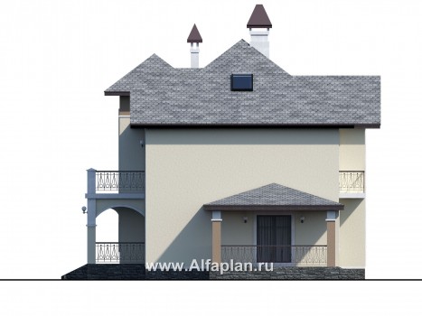 Проекты домов Альфаплан - «Разумовский» - проект двухэтажного дома из кирпича, с террасой и с балконом - превью фасада №2