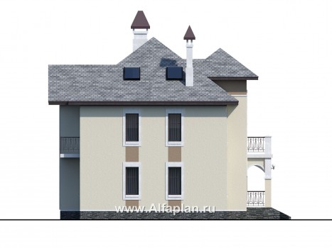 Проекты домов Альфаплан - «Разумовский» - проект двухэтажного дома из кирпича, с террасой и с балконом - превью фасада №3