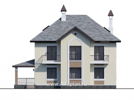 Проекты домов Альфаплан - «Разумовский» - проект двухэтажного дома из кирпича, с террасой и с балконом - превью фасада №4