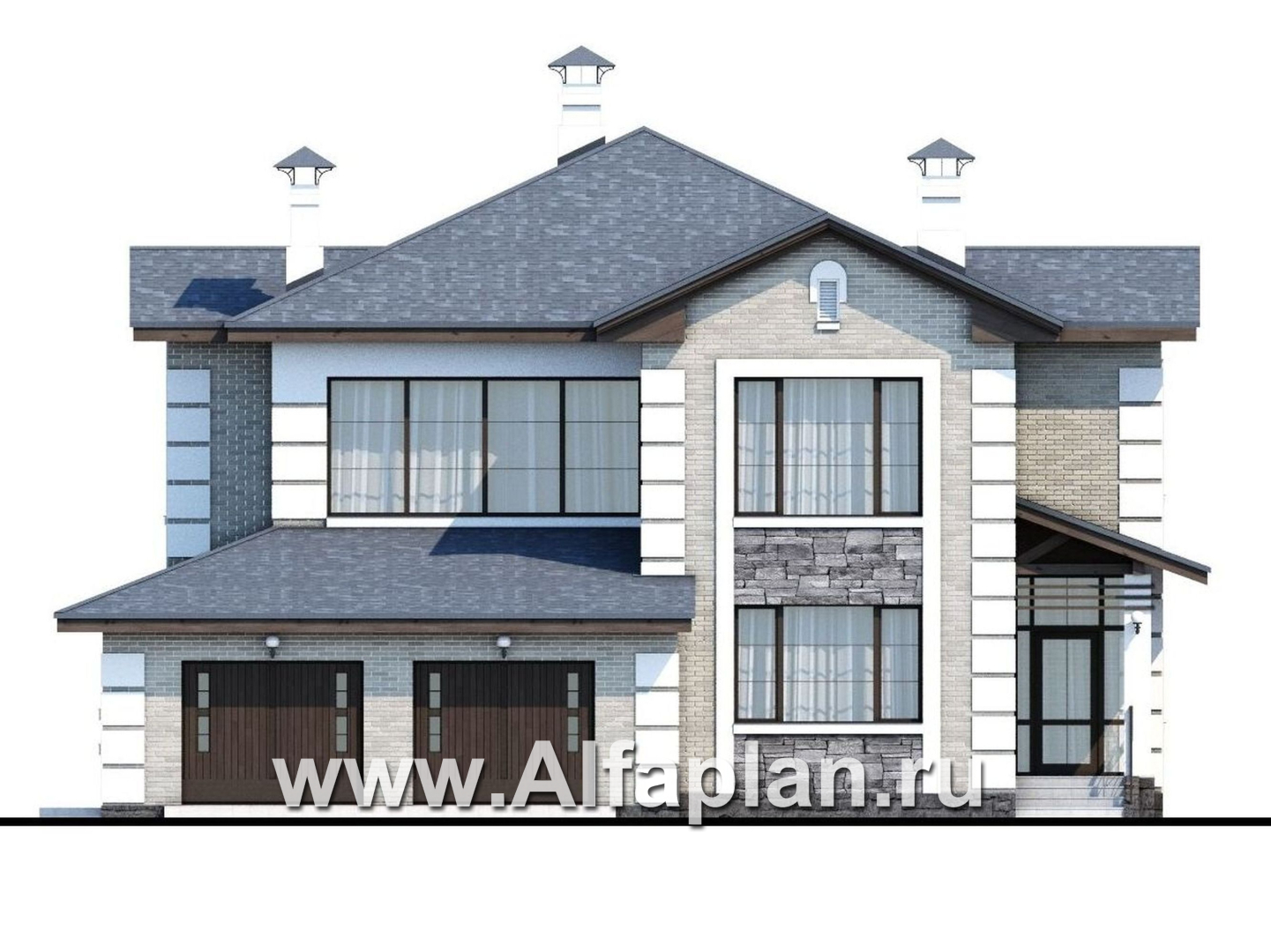 Проекты домов Альфаплан - «Вяземский» - просторный коттедж для узкого участка - изображение фасада №1
