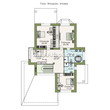 Проекты домов Альфаплан - «Вяземский» - просторный коттедж для узкого участка - превью плана проекта №2