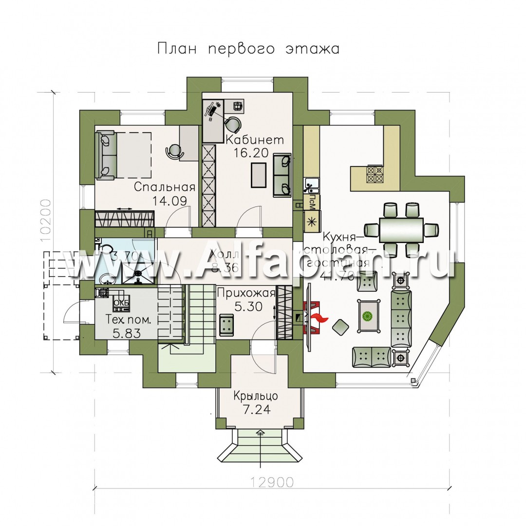 Проекты домов Альфаплан - «Разумовский» - проект двухэтажного дома из кирпича, с эркером, с террасой и с балконом - план проекта №1