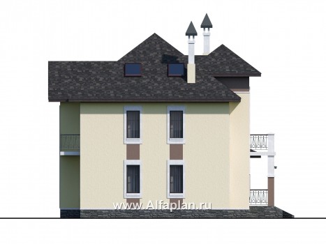 Проекты домов Альфаплан - «Разумовский» - проект двухэтажного дома из кирпича, с эркером, с террасой и с балконом - превью фасада №3