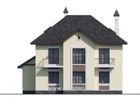Проекты домов Альфаплан - «Разумовский» - проект двухэтажного дома из кирпича, с эркером, с террасой и с балконом - превью фасада №4