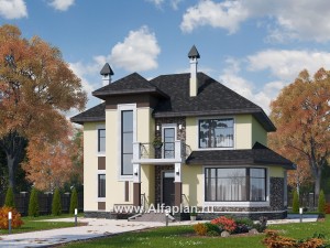 Проекты домов Альфаплан - «Разумовский» - проект двухэтажного дома из кирпича, с эркером, с террасой и с балконом - превью основного изображения