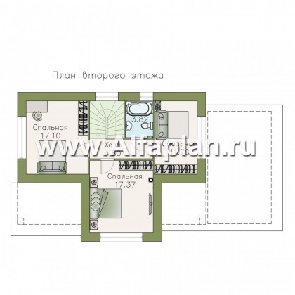 «Каменка» - проект двухэтажного дома из газобетона, планировка с террасой и с гаражом-навесом - превью план дома