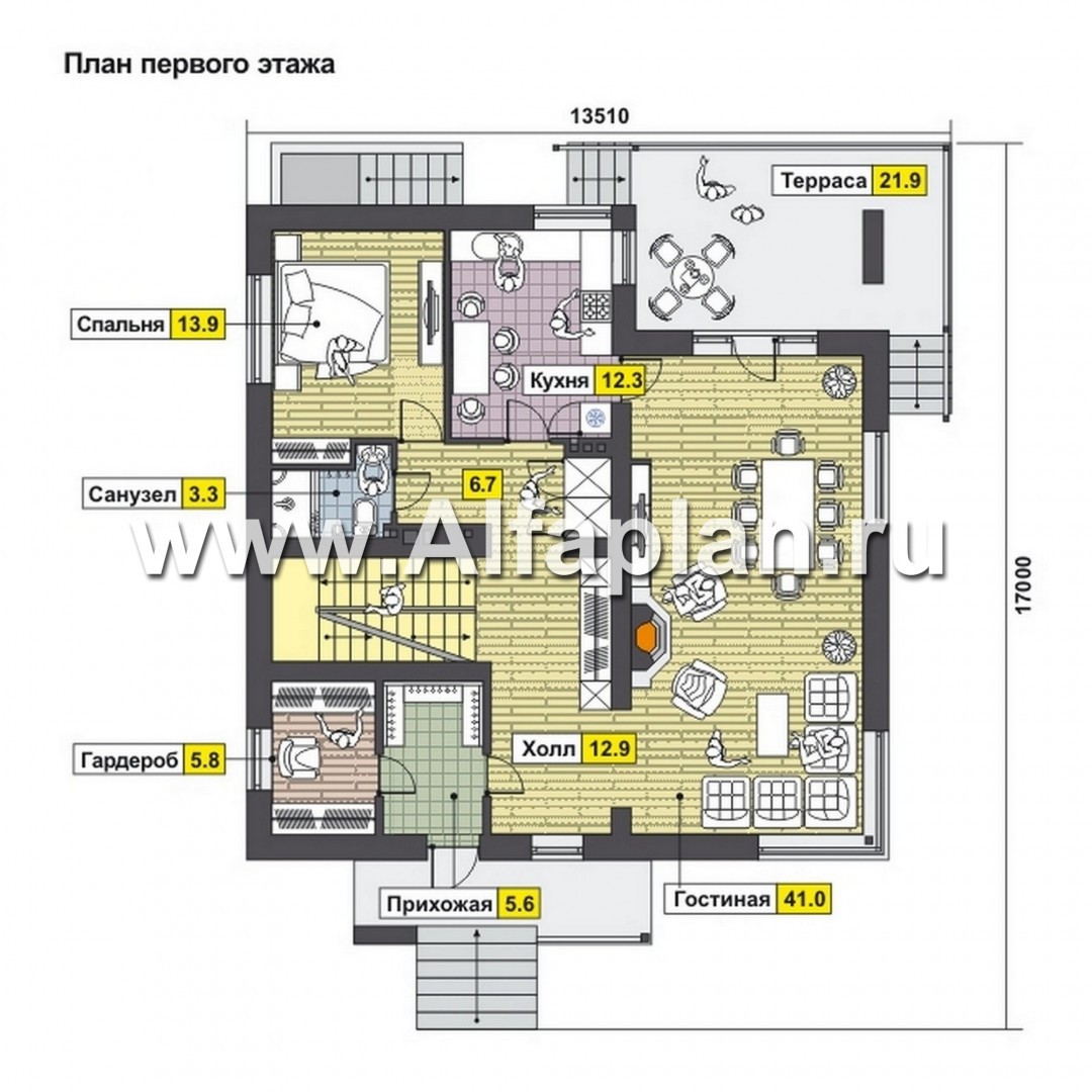 Проекты домов Альфаплан - Современный коттедж с цокольным этажом - изображение плана проекта №2