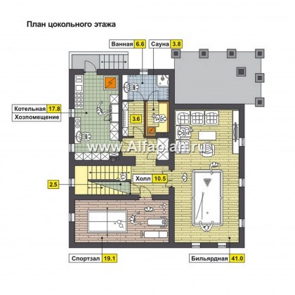 Проекты домов Альфаплан - Современный коттедж с цокольным этажом - превью плана проекта №1