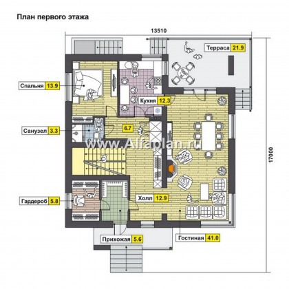 Проекты домов Альфаплан - Современный коттедж с цокольным этажом - превью плана проекта №2