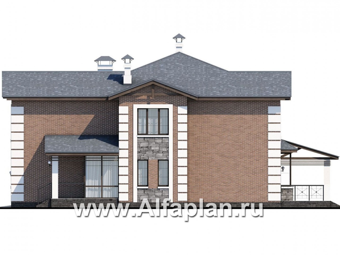 Проекты домов Альфаплан - «Вяземский» - комфортабельный коттедж с террасами для отдыха - изображение фасада №2