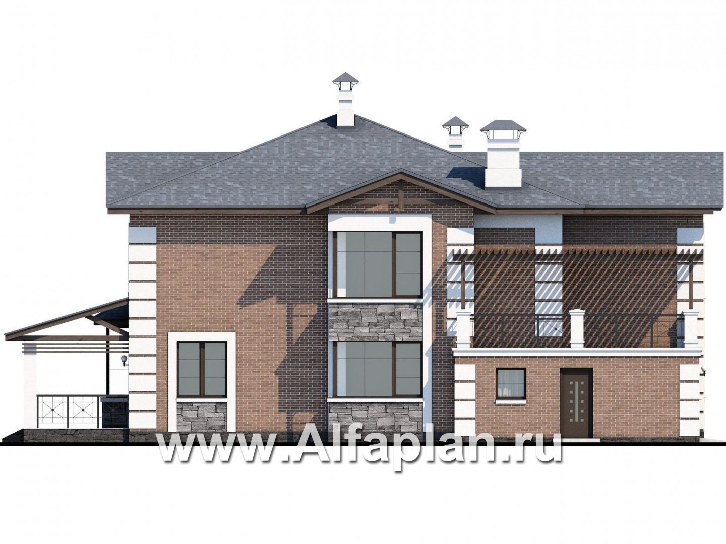 Проекты домов Альфаплан - «Вяземский» - комфортабельный коттедж с террасами для отдыха - изображение фасада №3