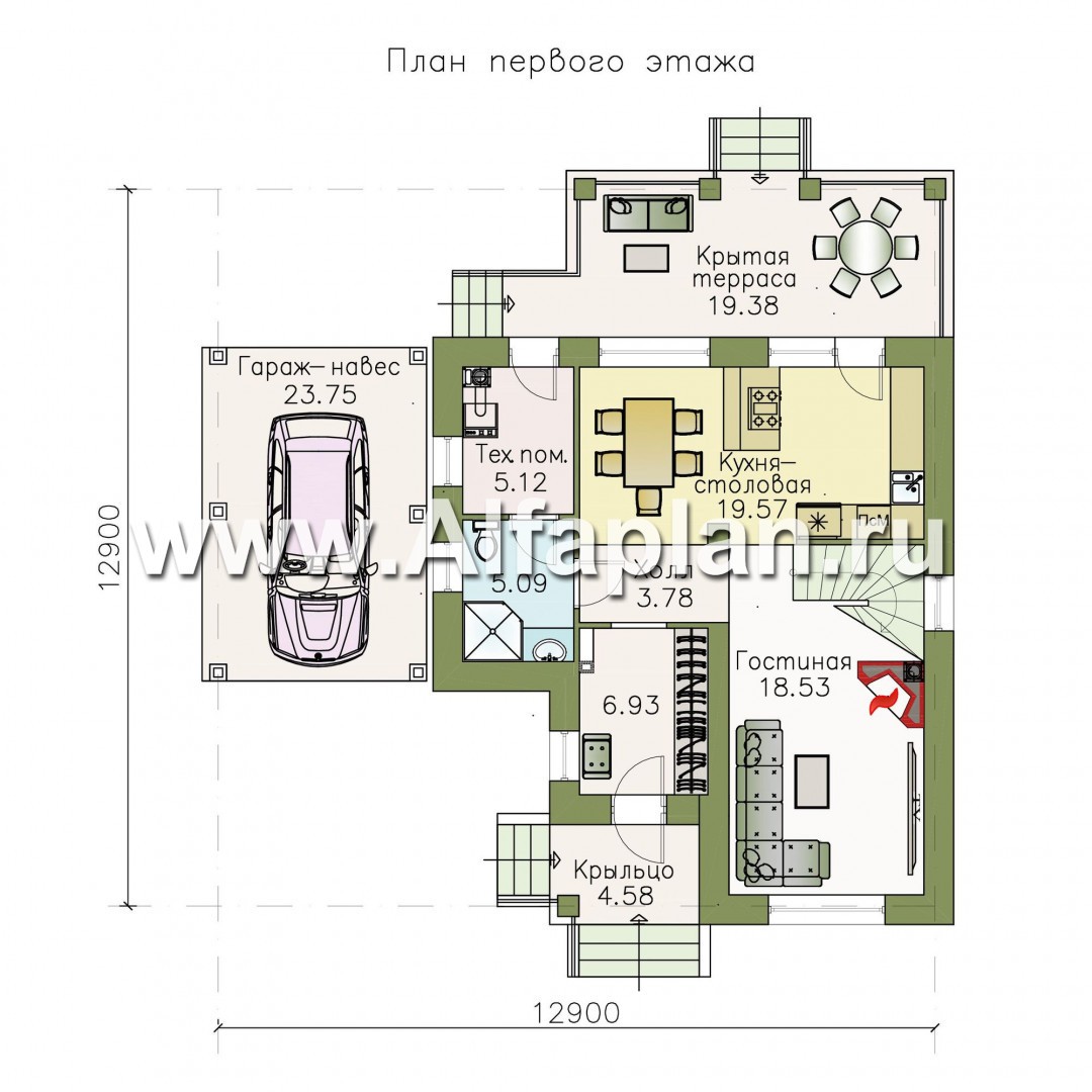 Проекты домов Альфаплан - «Причал» - романтический коттедж из кирпичей с  удобным планом - изображение плана проекта №1