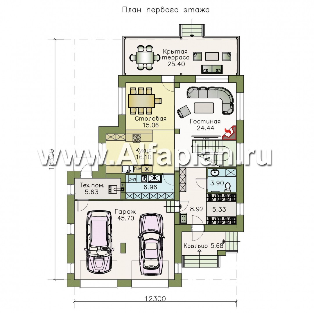 Проекты домов Альфаплан - «Вишера» - стильный дом с гаражом на два автомобиля - изображение плана проекта №1