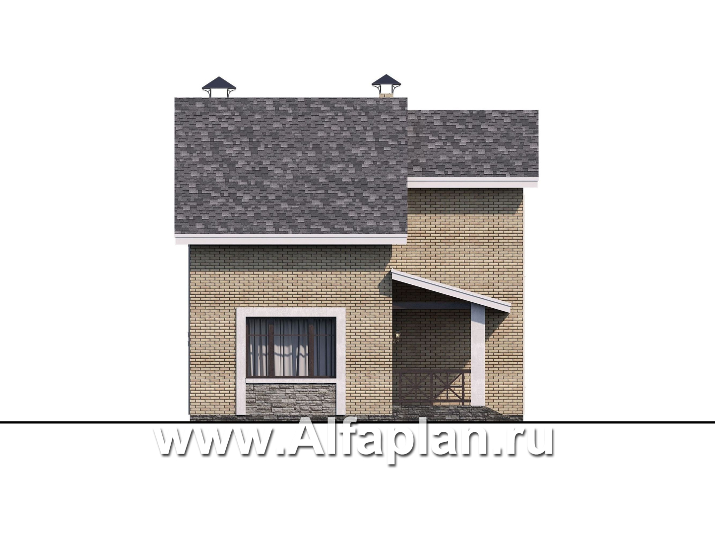 «Ижора» - проект дома с мансардой, планировка дома с террасой, с двускатной кровлей - фасад дома