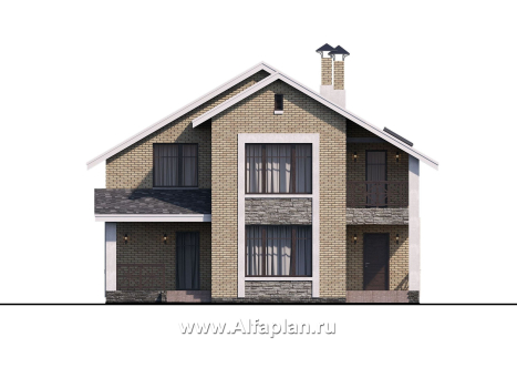 «Ижора» - проект дома с мансардой, планировка дома с террасой, с двускатной кровлей - превью фасада дома
