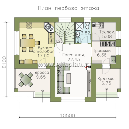 «Ижора» - проект дома с мансардой, планировка дома с террасой, с двускатной кровлей - превью план дома