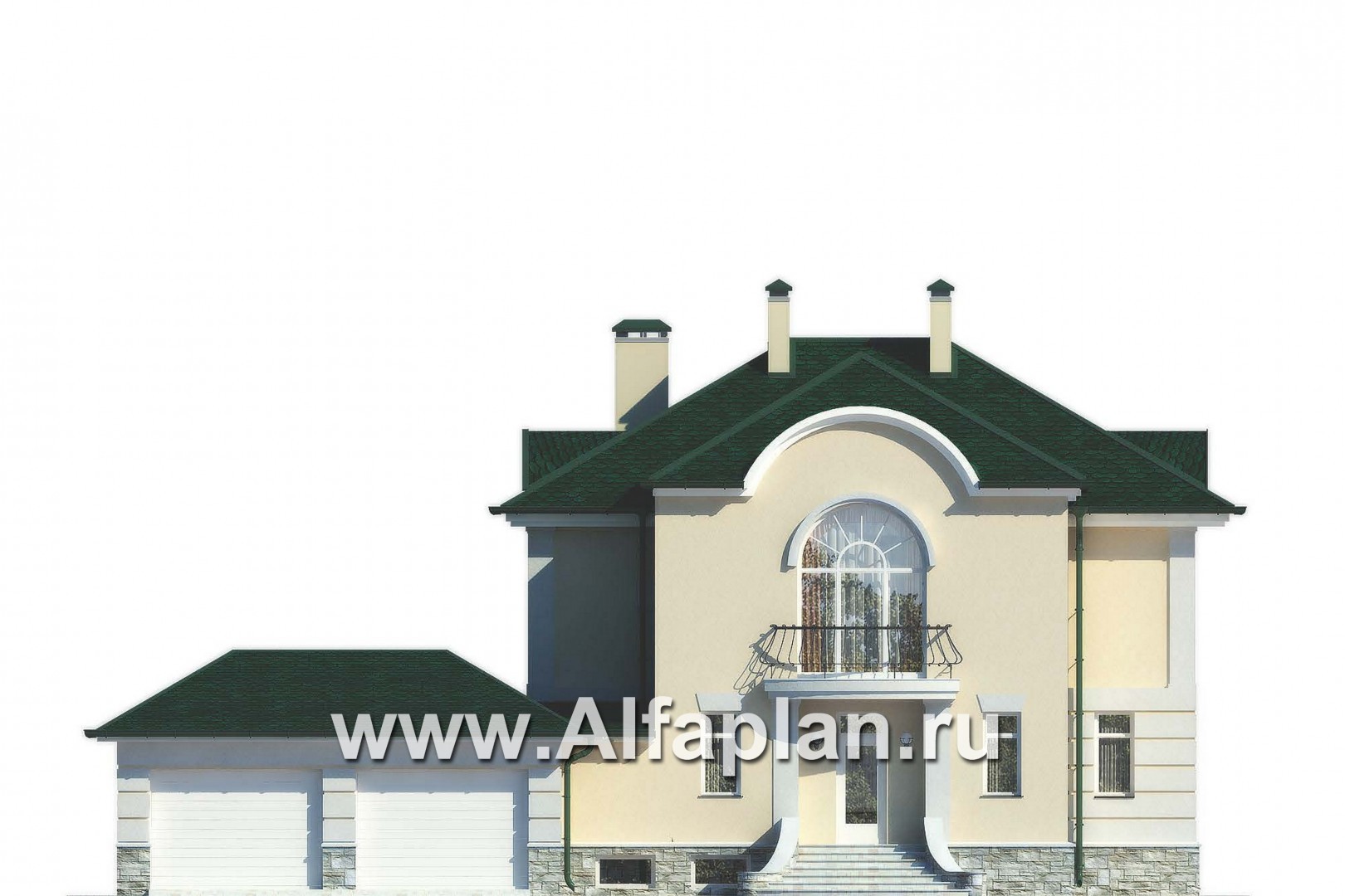 Проекты домов Альфаплан - Комфортабельный коттедж с гаражом и бассейном - изображение фасада №1
