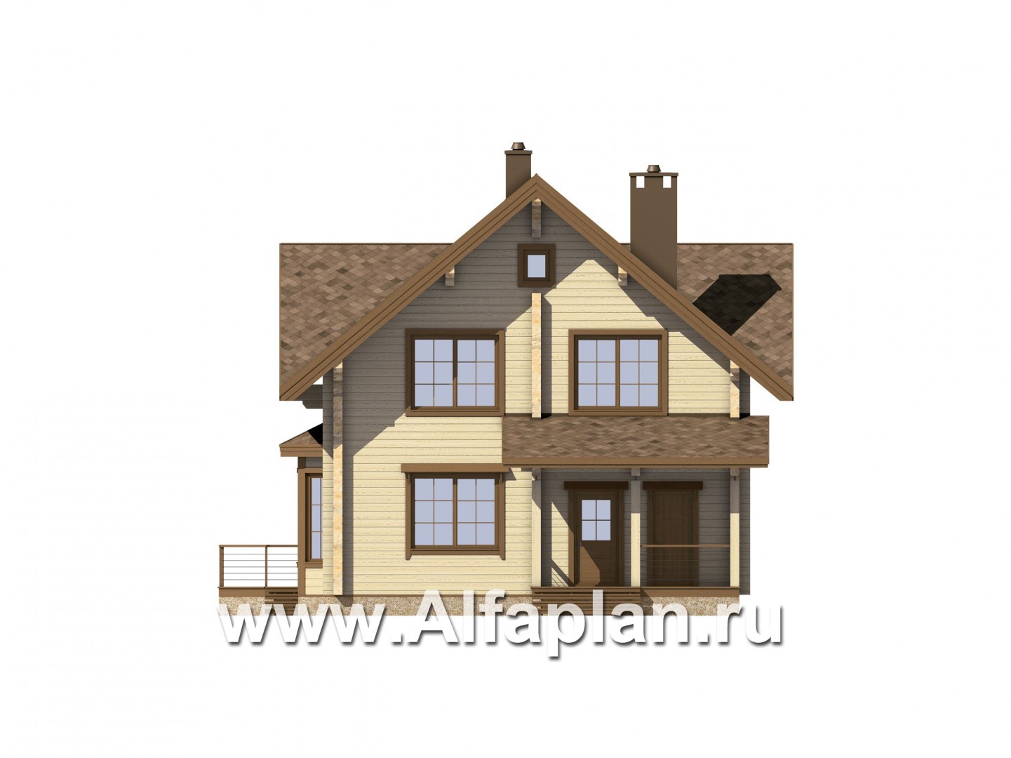 Проекты домов Альфаплан - Деревянный дом с уютной беседкой-барбекю - изображение фасада №1
