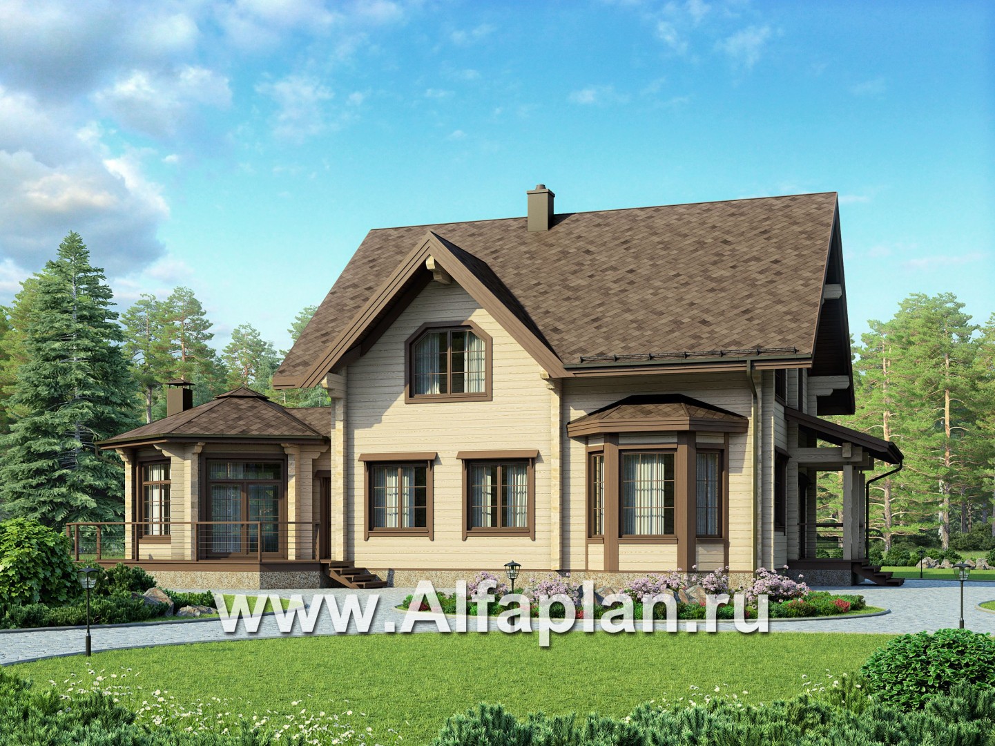Проекты домов Альфаплан - Деревянный дом с уютной беседкой-барбекю - дополнительное изображение №1