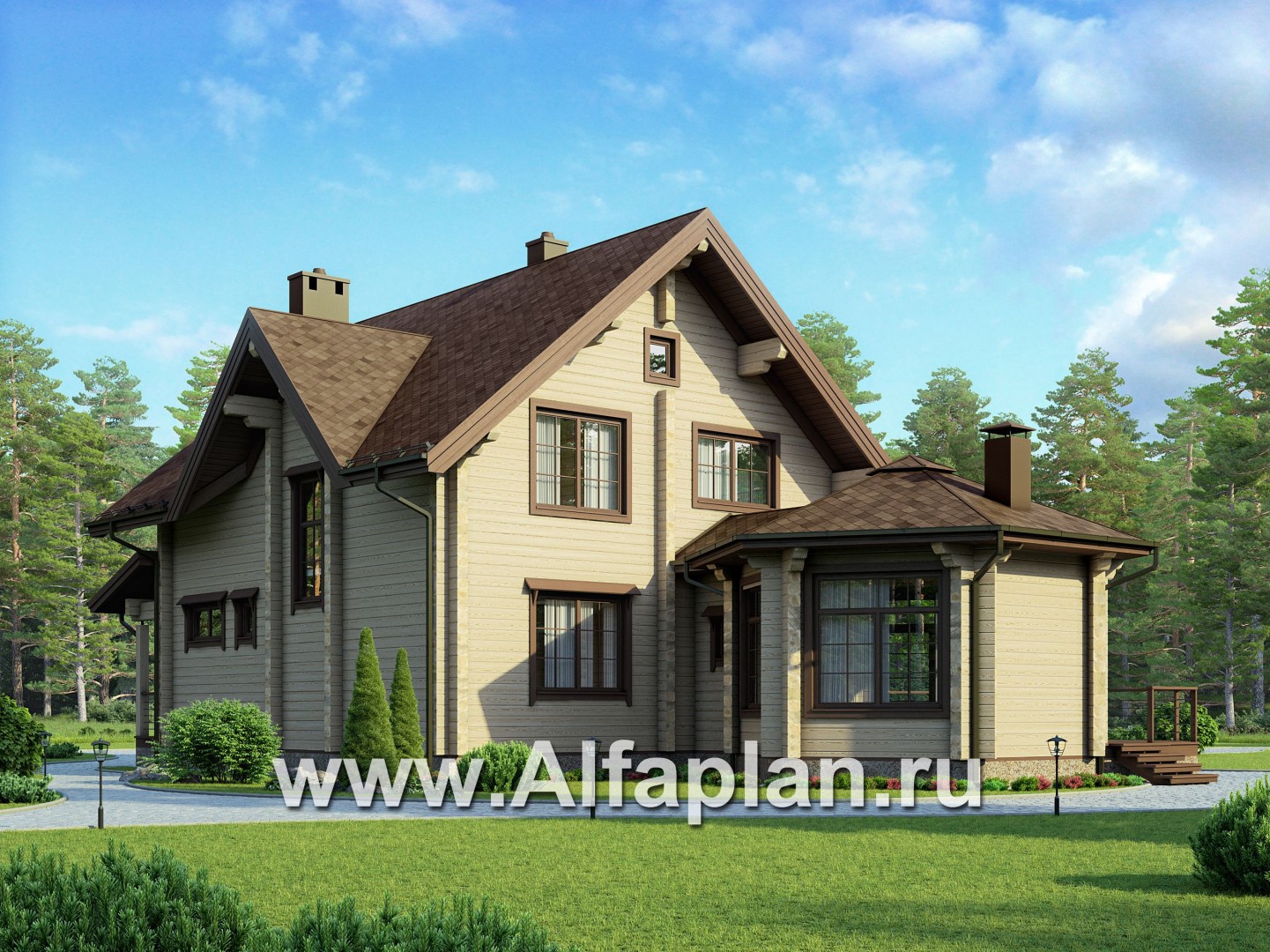Проекты домов Альфаплан - Деревянный дом с уютной беседкой-барбекю - дополнительное изображение №3