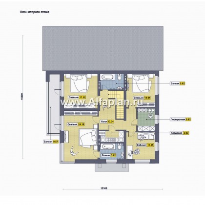 Проекты домов Альфаплан - Современный коттедж для большой семьи - превью плана проекта №2