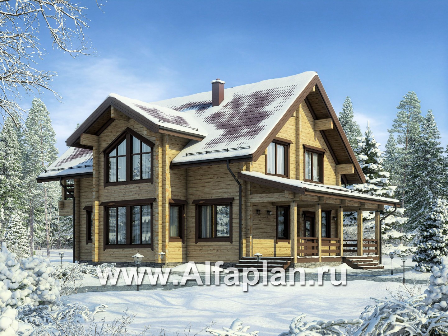 Проекты домов Альфаплан - Деревянный дом для большой семьи - основное изображение