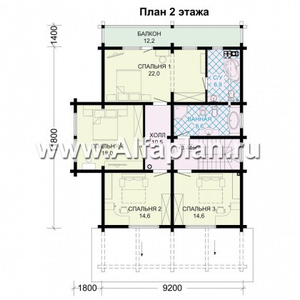 Проект дома с мансардой, из бруса, планировка с террасой и кабинетом на 1 эт - превью план дома