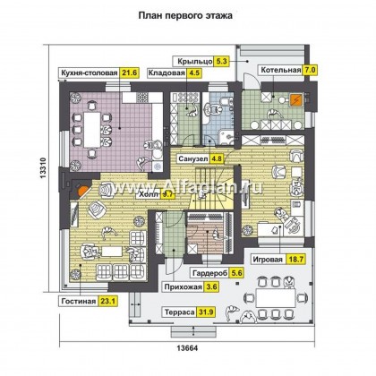 Проекты домов Альфаплан - Комфортабельный дом в современном стиле - превью плана проекта №1