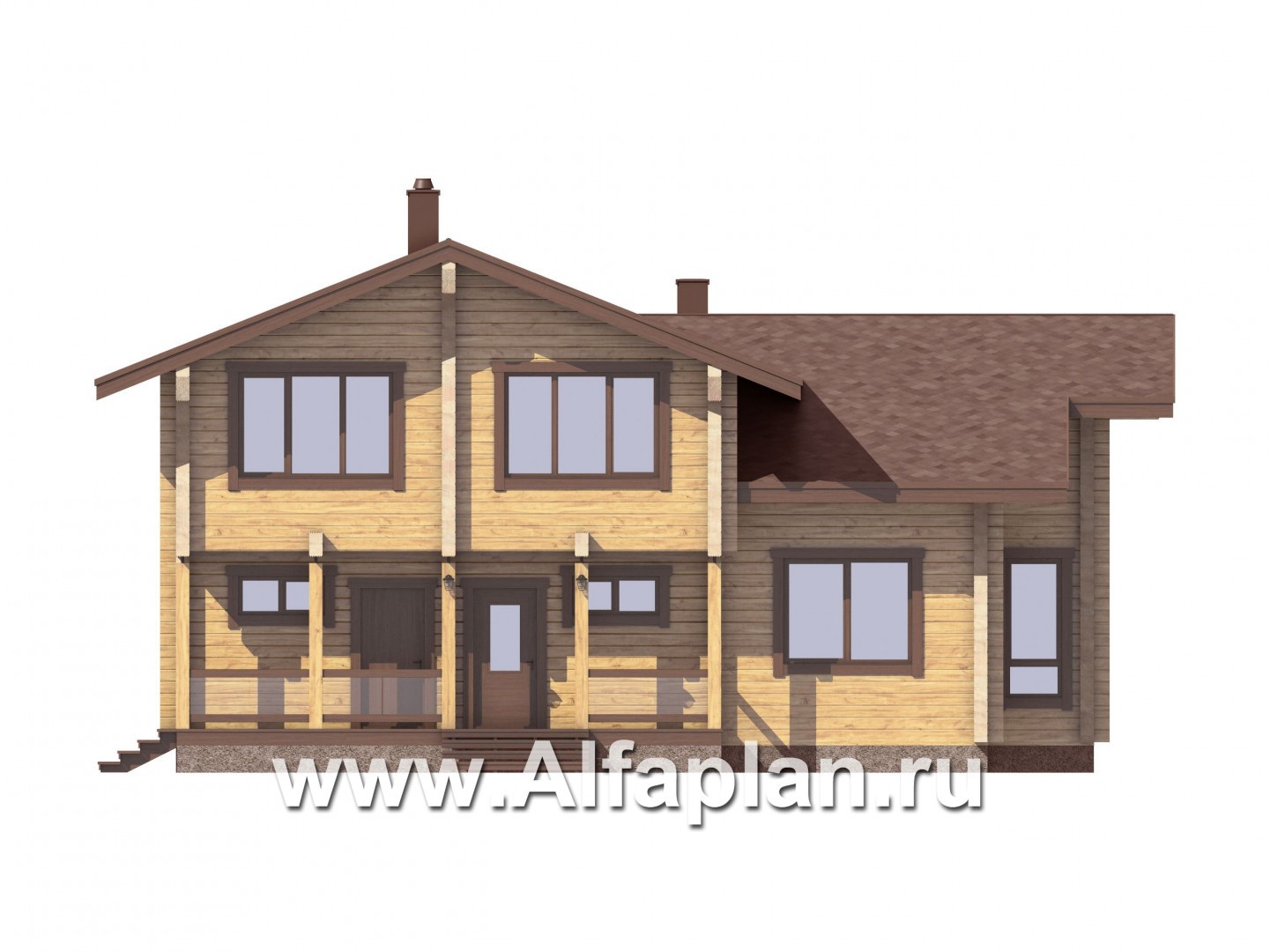 Проекты домов Альфаплан - Дом из бруса с красивой двусветной гостиной - изображение фасада №1