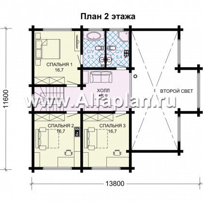 Проект двухэтажного дома из бруса, планирочка с сауной и с террасой, с балконом - превью план дома