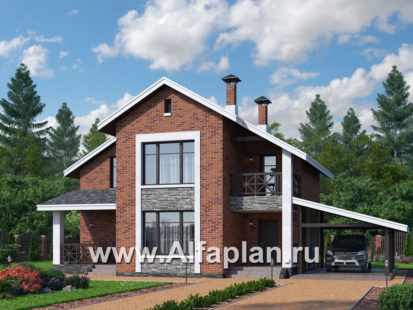 Проекты домов Альфаплан - «Ижора» - небольшой классический дом с двускатной кровлей - основное изображение
