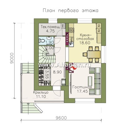 «Оптима»- проект современного дома с мансардой, из кирпичей или газобетона - превью план дома