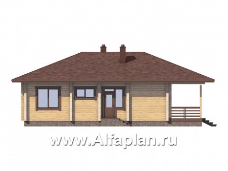 Проекты домов Альфаплан - Удобная дача из бревна с большой террасой и шатровой кровлей - превью фасада №4