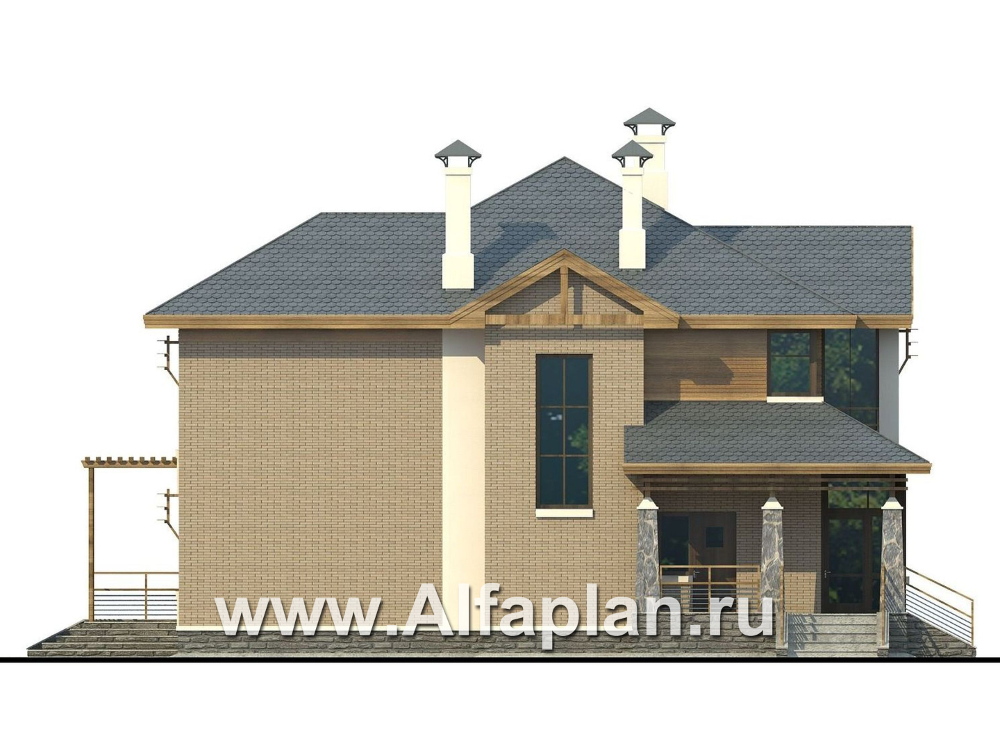 Проекты домов Альфаплан - «Вектор» - загородный коттедж с большими окнами - изображение фасада №3